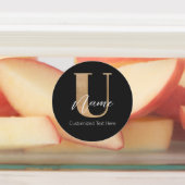 Étiquettes Moderne Monogramme Initiale U & Nom Personnalisé (Apposé)