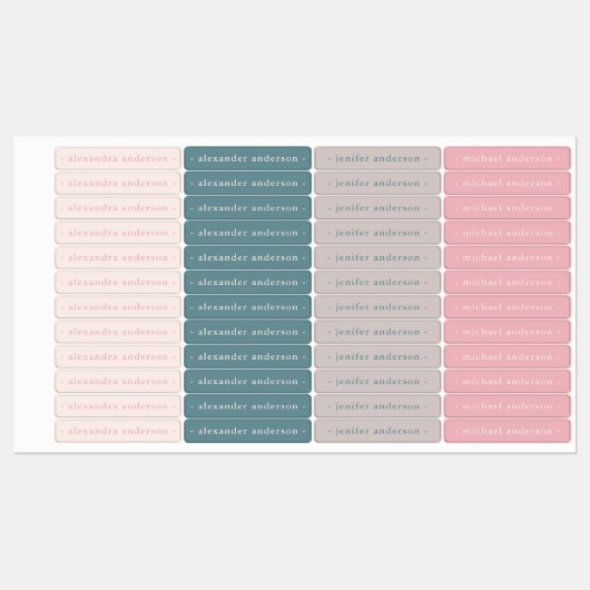 Étiquettes Moderne rose Turquoise gris rose pâle Nom étanche (Feuille)