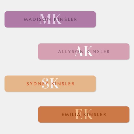 Étiquettes Moderne Simple Initial Purple Boho Waterproof Nom (Groupe)