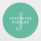 Étiquettes Moderne Simple Initial Turquoise Waterproof Nom (Design 2)