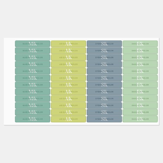 Étiquettes Moderne Simple Initiale Vert Bleu Étanche Nom L (Feuille)