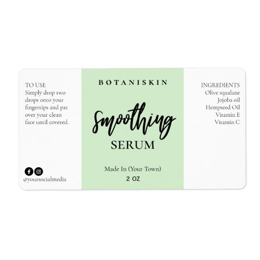 Étiquettes modernes du sérum à visage vert (Devant)