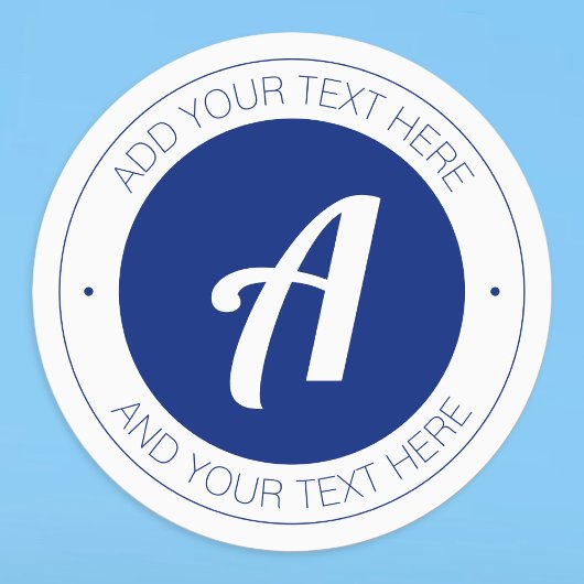 Étiquettes Monogramme blanc et bleu ou ajouter le logo étanch