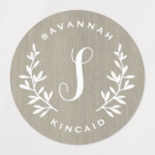 Étiquettes Monogramme de laurier rustique enfants imperméable (Design 2)