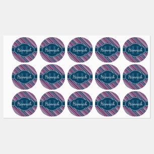 Étiquettes Monogramme de Motif Turquoise Gras Violet