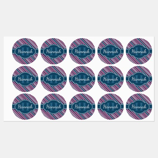 Étiquettes Monogramme de Motif Turquoise Gras Violet (Feuille)