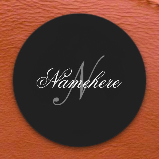 Étiquettes Monogramme de nom noir et blanc personnalisé uniqu