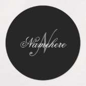 Étiquettes Monogramme de nom noir et blanc personnalisé uniqu (Design 1)