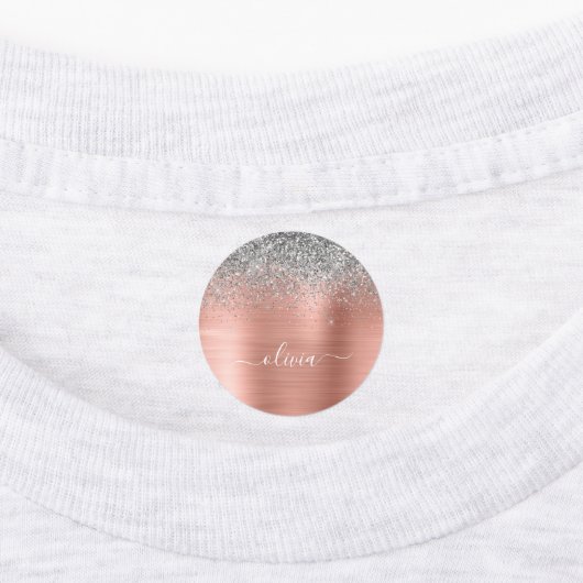 Étiquettes Monogramme de Parties scintillant d'argent en méta (Apposé)