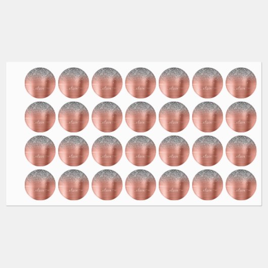 Étiquettes Monogramme de Parties scintillant d'argent en méta (Feuille)