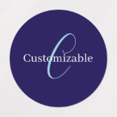 Étiquettes Monogramme de script cursif modifiable bleu violac (Design 1)
