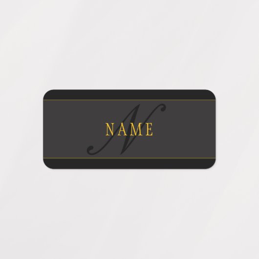 Étiquettes Monogramme de script élégant noir et or (Design 4)
