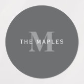 Étiquettes Monogramme et nom gris foncé moderne (Design 1)