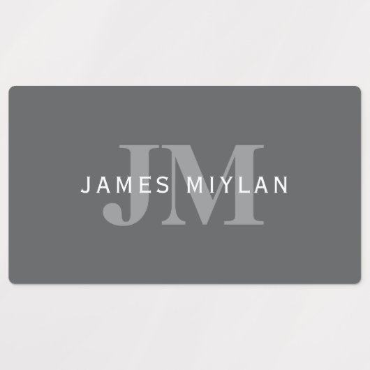 Étiquettes Monogramme et nom gris foncé moderne (Design 1)