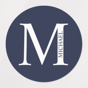 Étiquettes Monogramme et nom personnalisés bleu marine
