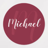 Étiquettes Monogramme et nom personnalisés du script rouge bo (Design 2)
