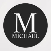 Étiquettes Monogramme et nom personnalisés en noir (Design 1)