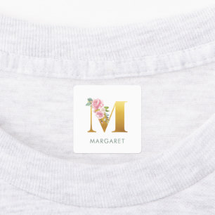 Étiquettes Monogramme Floral Nom Fer vert sur vêtements