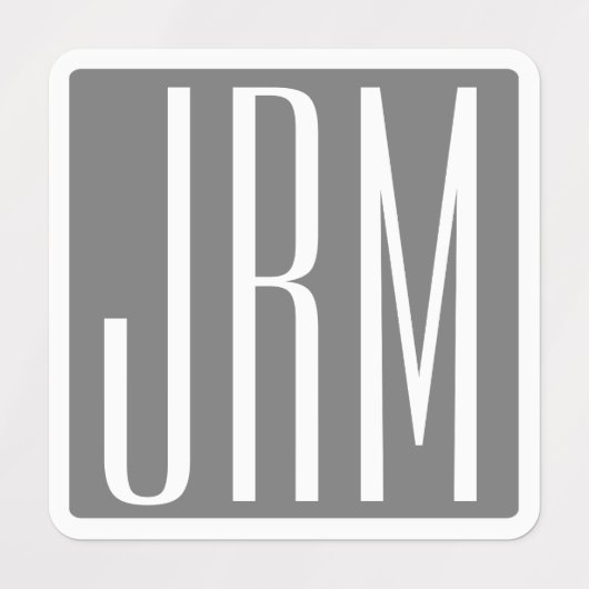 Étiquettes Monogramme initial | Blanc sur gris (Design 2)