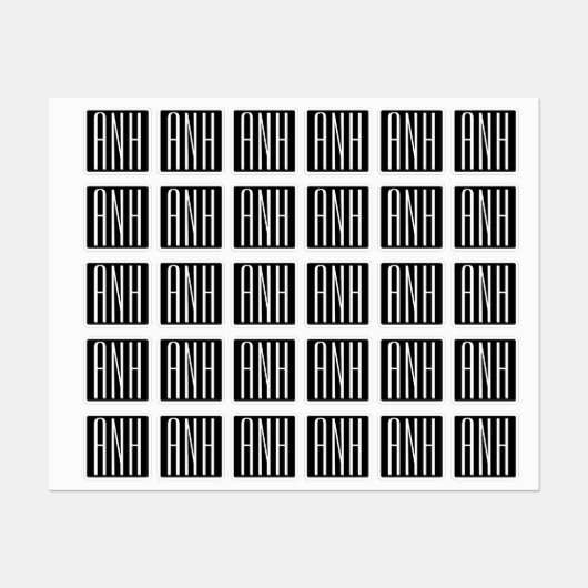 Étiquettes Monogramme initial | Blanc sur noir (Feuille)