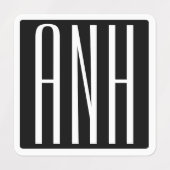 Étiquettes Monogramme initial | Blanc sur noir (Design 2)