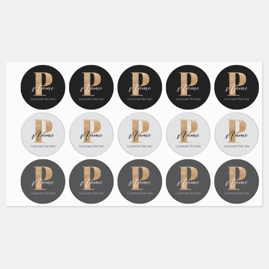Étiquettes Monogramme moderne Initiale P & Nom Personnalisé (Feuille)