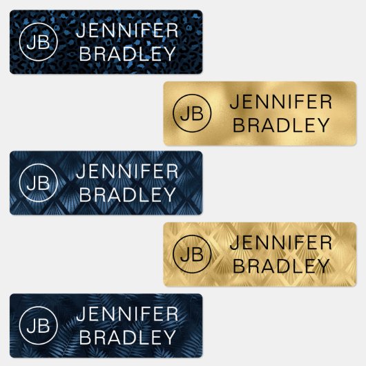 Étiquettes Monogramme Nom Luxury Gold Empreinte de léopard ét (Groupe)