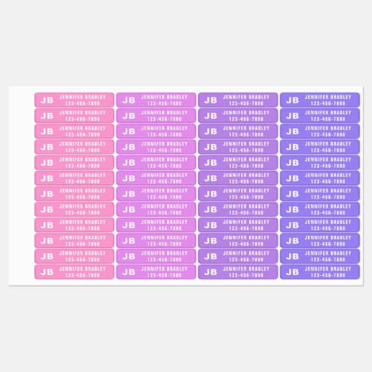 Étiquettes Monogramme Personnalisé Nom Fille Rose Violet (Feuille)