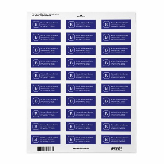 Étiquettes Monogrammes Bleus (Feuille entière)