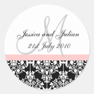 Étiquettes monogrammes - rose/noir - Trellis Damas