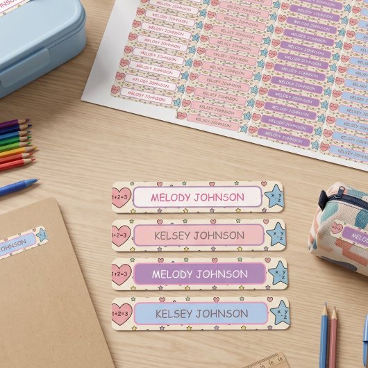 Étiquettes Motif de formes pastel mignon Fille codée par coul