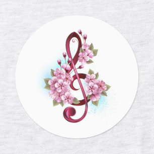 Étiquettes Musical treble clef notes with sakura flowers