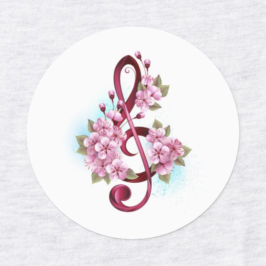 Étiquettes Musical treble clef notes with sakura flowers (Design 1)