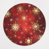 Étiquettes Noël Golden Snowflakes sur Arrière - plan rouge (Design 2)