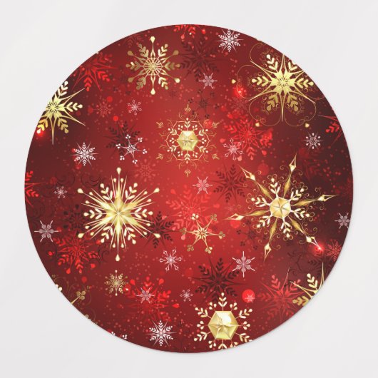 Étiquettes Noël Golden Snowflakes sur Arrière - plan rouge (Design 1)