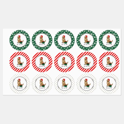 Étiquettes Noël Santa Claus Golden Retriever Chien mignonne (Feuille)