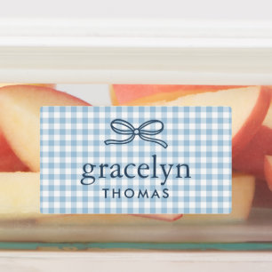 Étiquettes Nœud Monogramme Gingham Bleu Ciel