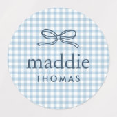 Étiquettes Nœud Monogramme Gingham Bleu Ciel (Design 2)