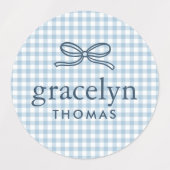 Étiquettes Nœud Monogramme Gingham Bleu Ciel (Design 1)