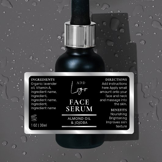 Étiquettes Noir Argent 1 OZ 30ml Flacon Cosmétique Étanche