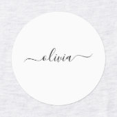 Étiquettes Noir Blanc moderne Script Girl Monogramme Nom (Design 2)