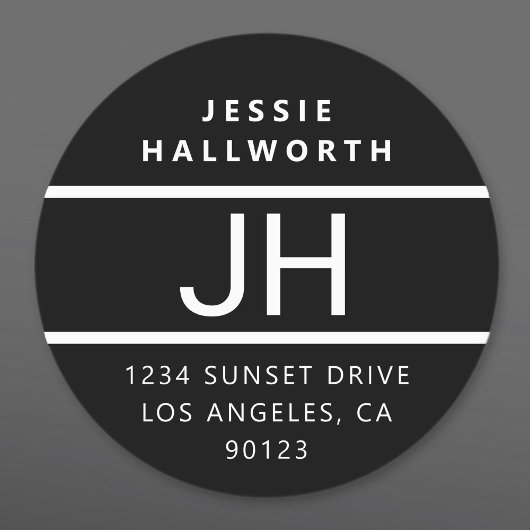 Étiquettes Noir et blanc Moderne Gras Monogramme étanche