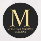 Étiquettes Noir et or Elegant Monogramme mariage Faveur (Design 2)