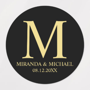 Étiquettes Noir et or Elegant Monogramme mariage Faveur
