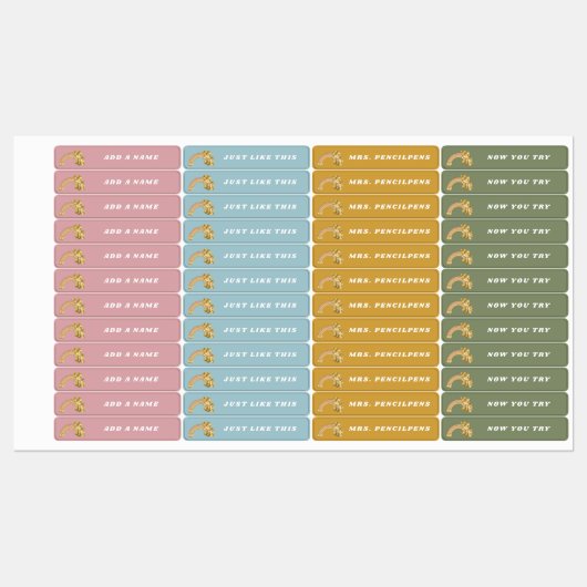 Étiquettes Nom arc-en-ciel de Boho clair (Feuille)