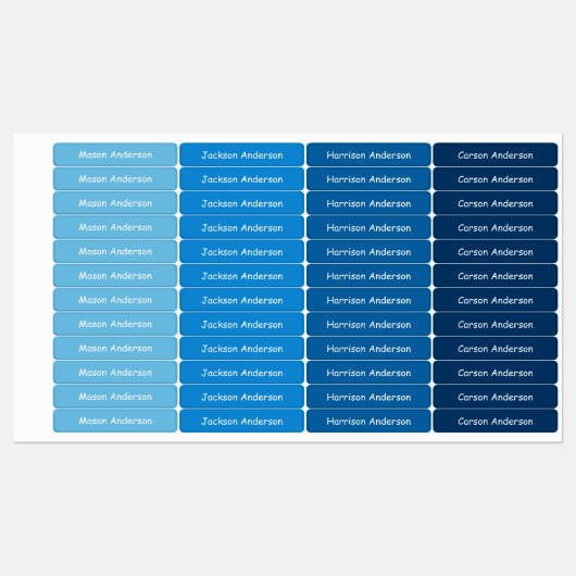 Étiquettes nom bleu pour garçons imperméables (Feuille)