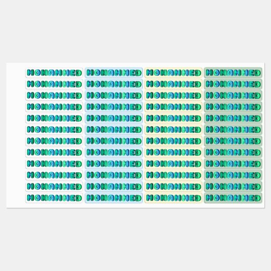 Étiquettes Nom de bébé Mohammed kawaii 3d vêtements optiques (Feuille)