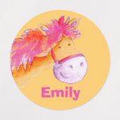 Étiquettes Nom de la fille whimsical pony cheval art enfants (Design 1)
