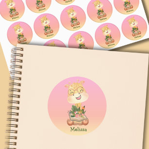Étiquettes Nom de la Giraffe Fleur Rose Cute