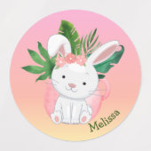 Étiquettes Nom du lapin à fleurs mignonne rose pastel (Design 1)